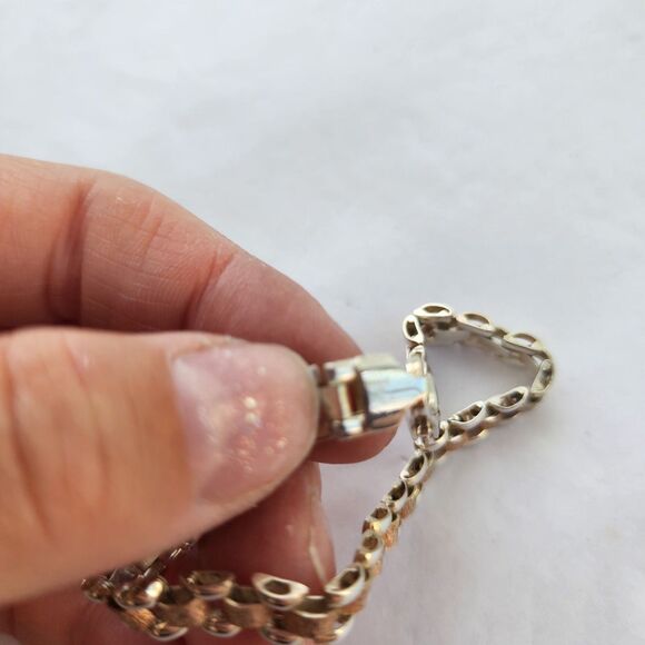 Sterling Silver Bracalet Two Tone Rose Gold Wash Vermeil Vintage 7" EUC - Picture 6 of 12